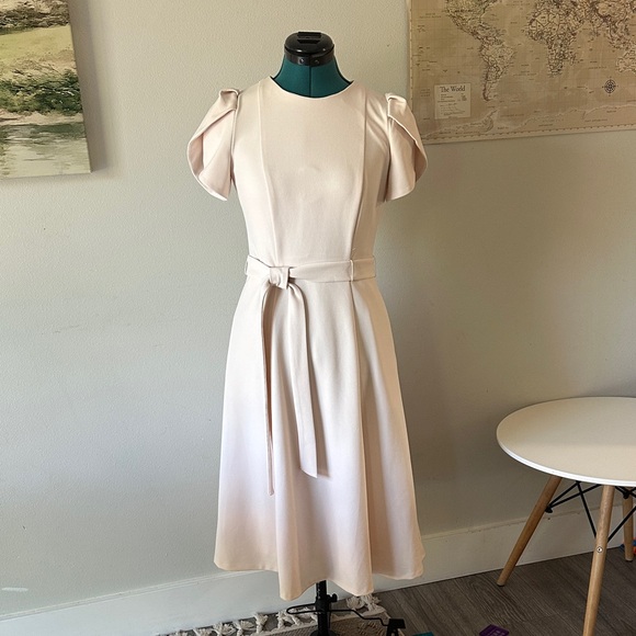 Calvin Klein Cream/Peach Midi Dress with Belt - Picture 1 of 4